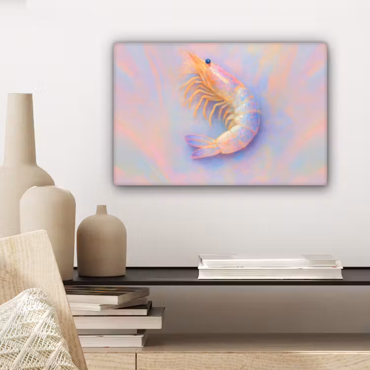 Canvas schilderij - Garnaal - Subtiele structuur - Blauw - Roze — 5