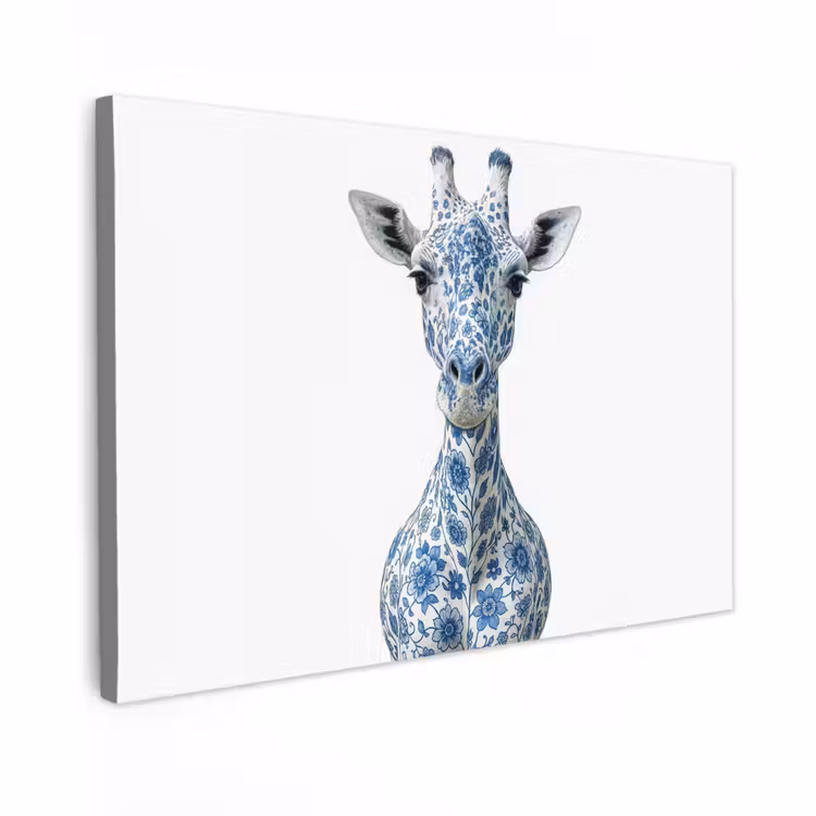 Canvas schilderij - Giraffe - Delfts blauw - Dieren - Minimalistisch — 1