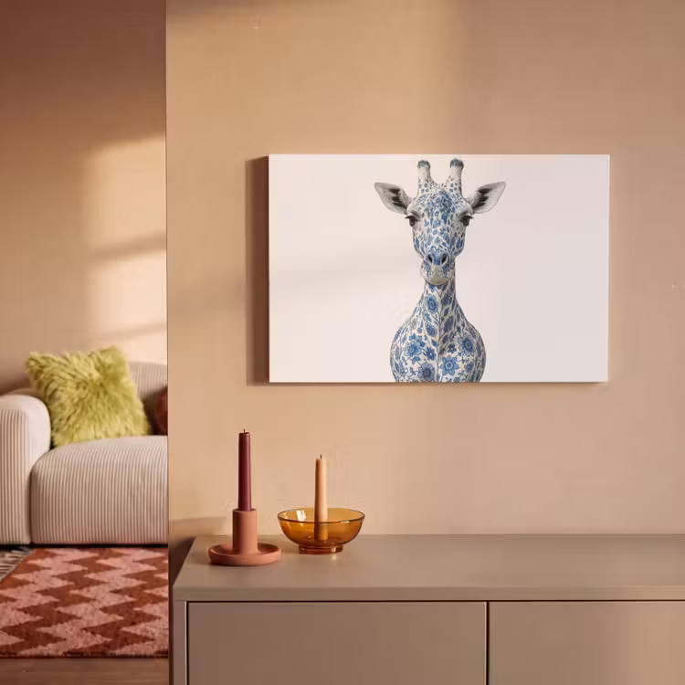 Canvas schilderij - Giraffe - Delfts blauw - Dieren - Minimalistisch — 2