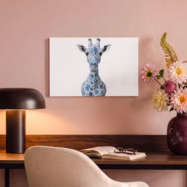 Canvas schilderij - Giraffe - Delfts blauw - Dieren - Minimalistisch — 4