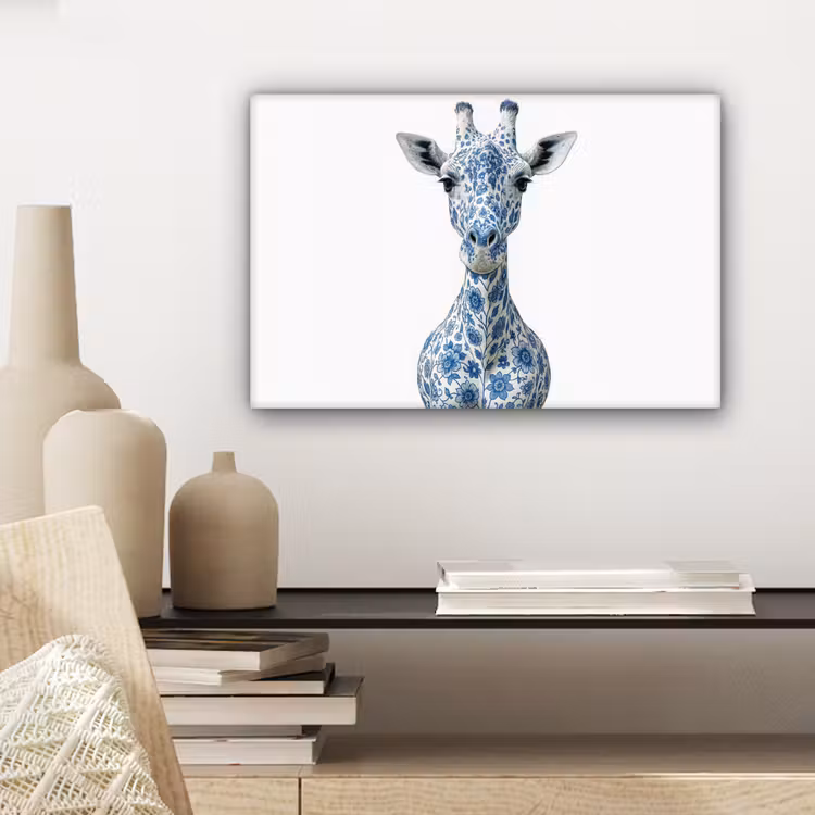 Canvas schilderij - Giraffe - Delfts blauw - Dieren - Minimalistisch — 5