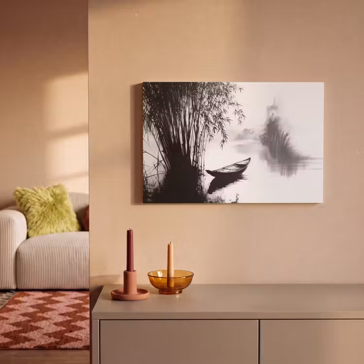 Canvas schilderij - Boot - Rivier - Bamboe - Wit — 2