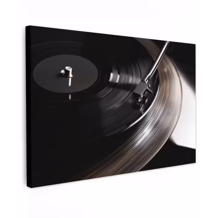 Canvas schilderij - Close-up - Vinylplaat - Platenspeler - Zwart — 1