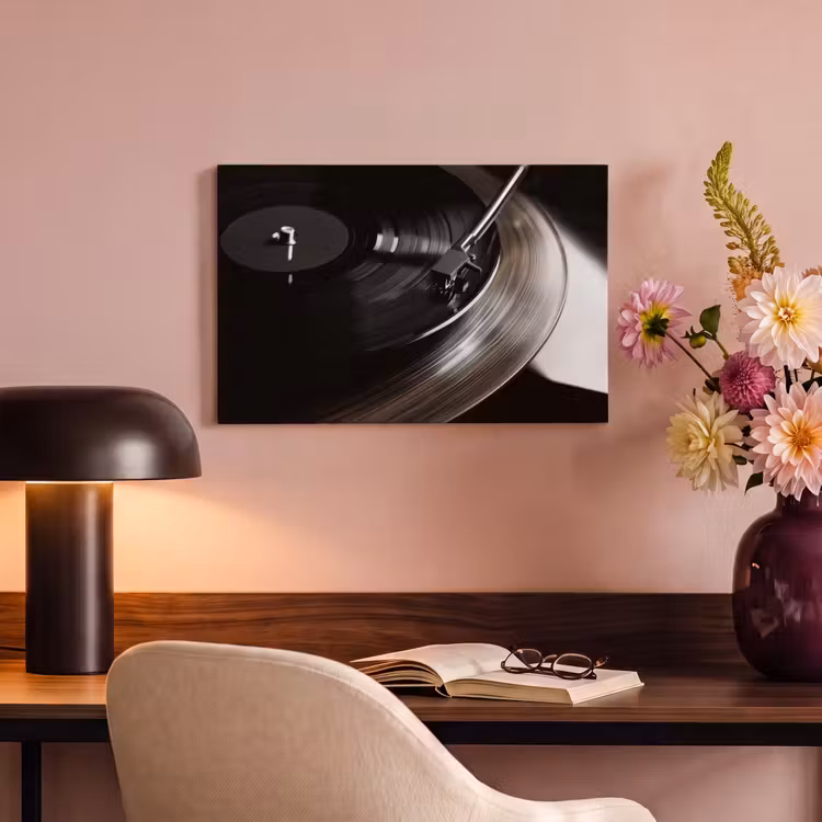 Canvas schilderij - Close-up - Vinylplaat - Platenspeler - Zwart — 4