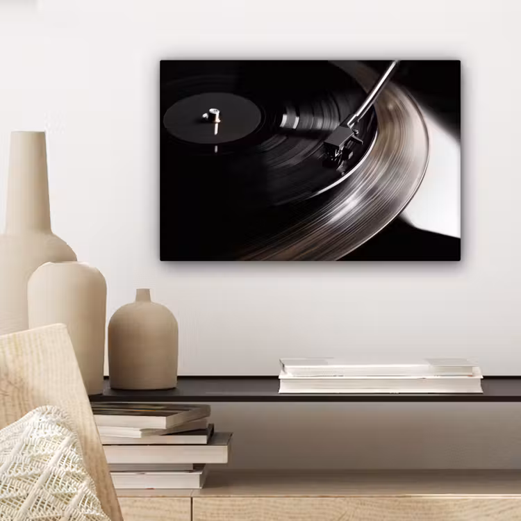Canvas schilderij - Close-up - Vinylplaat - Platenspeler - Zwart — 5