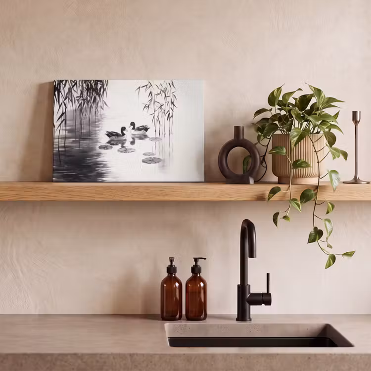 Canvas schilderij - Eenden - Waterlelies - Riet - Zwart — 3
