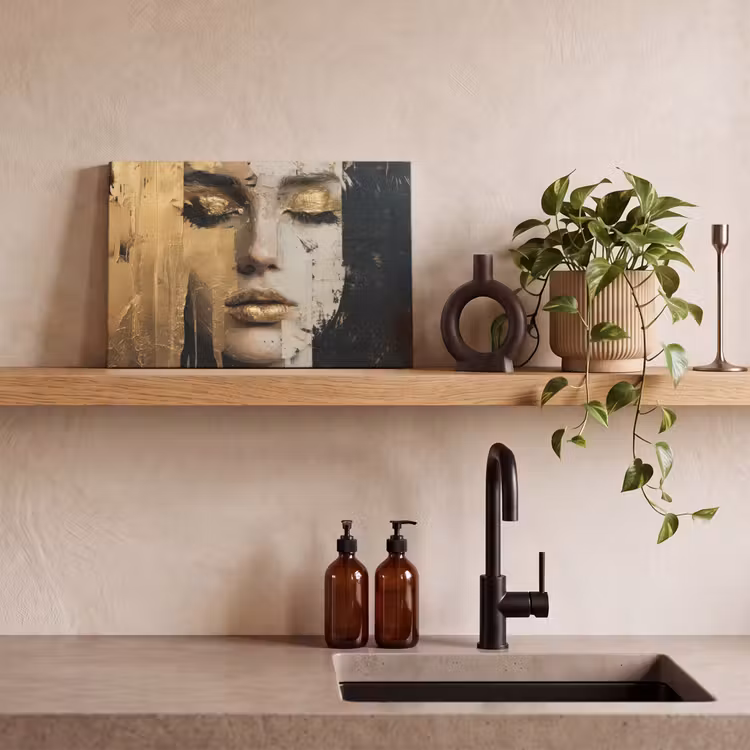 Canvas schilderij - Abstract - Goud - Gezicht - Lippen — 3