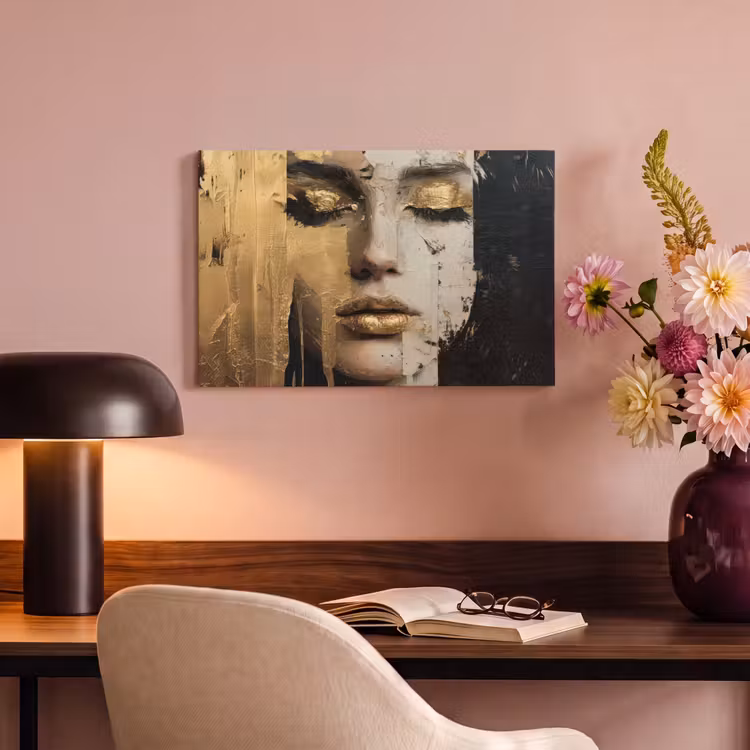 Canvas schilderij - Abstract - Goud - Gezicht - Lippen — 4