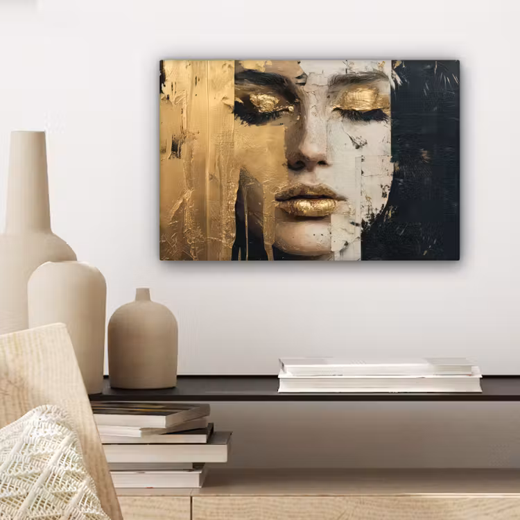 Canvas schilderij - Abstract - Goud - Gezicht - Lippen — 5
