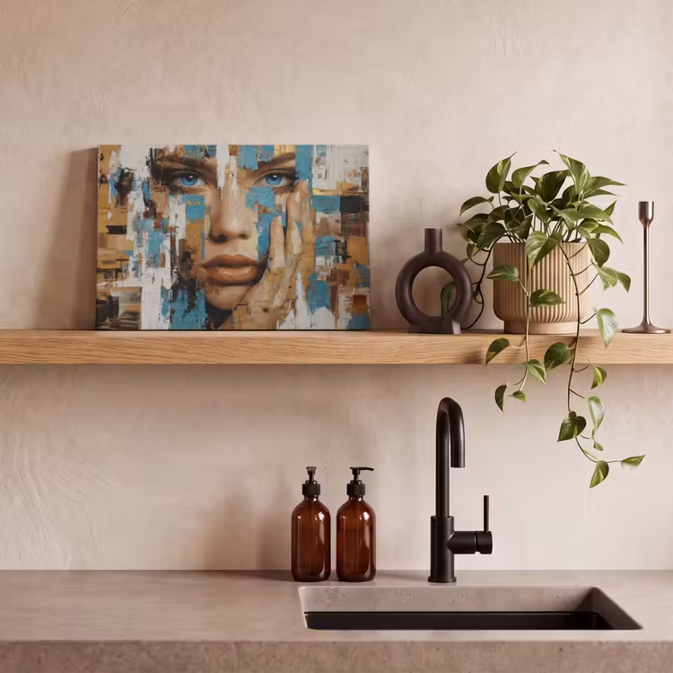 Canvas schilderij - Abstract - Penseelstreken - Blauw - Gezicht — 3