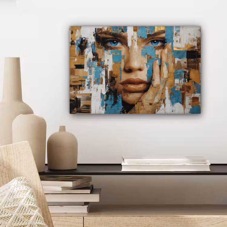 Canvas schilderij - Abstract - Penseelstreken - Blauw - Gezicht — 5