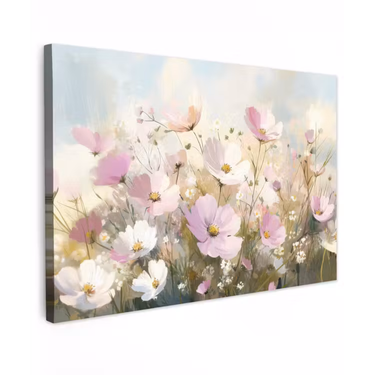 Canvas schilderij - Bloemenveld - Lichte tinten - Geschilderd — 1