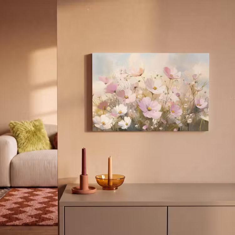 Canvas schilderij - Bloemenveld - Lichte tinten - Geschilderd — 2
