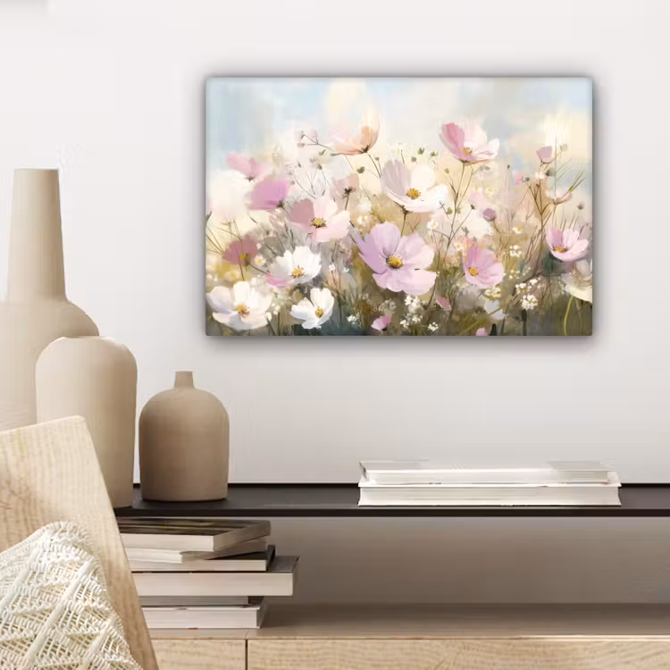 Canvas schilderij - Bloemenveld - Lichte tinten - Geschilderd — 5