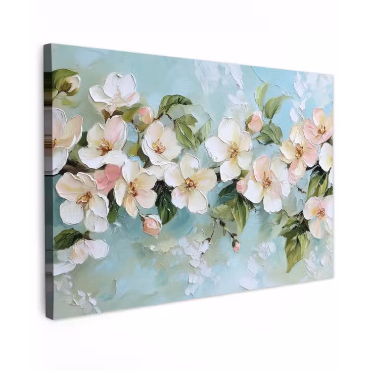 Canvas schilderij - Bloesem - Bladeren - Lichtblauw — 1