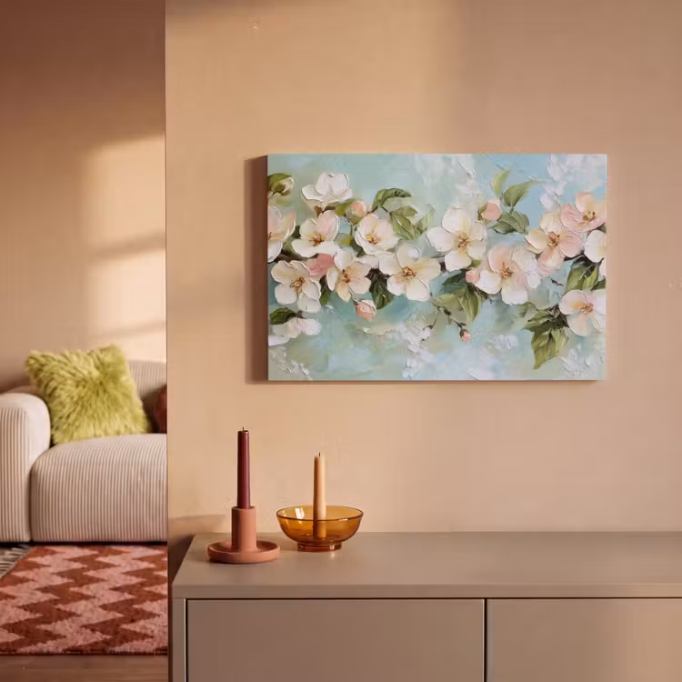 Canvas schilderij - Bloesem - Bladeren - Lichtblauw — 2