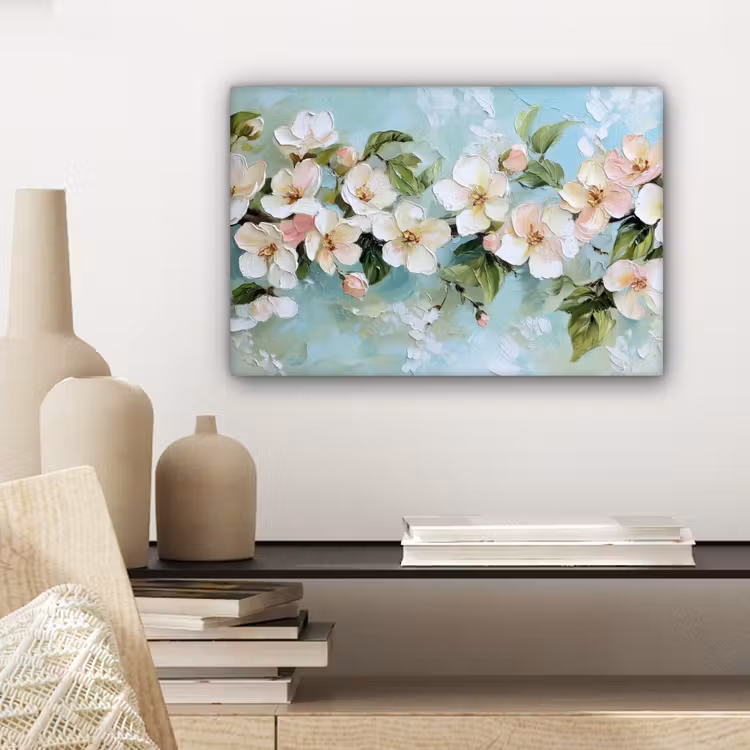 Canvas schilderij - Bloesem - Bladeren - Lichtblauw — 5