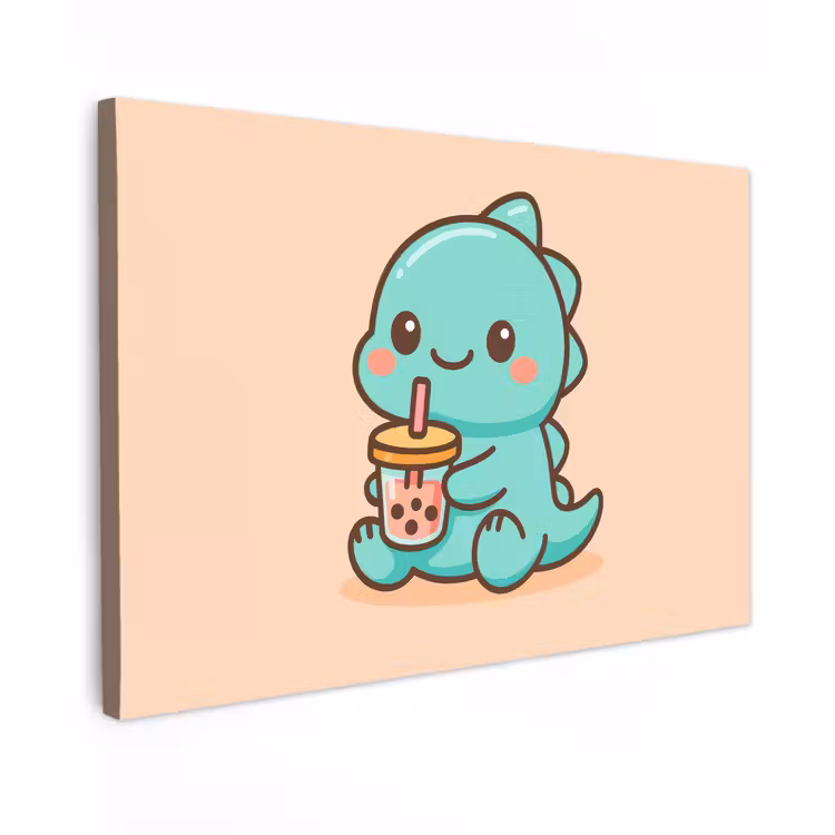 Canvas schilderij - Dino - Boba - kawaii - Oranje — 1