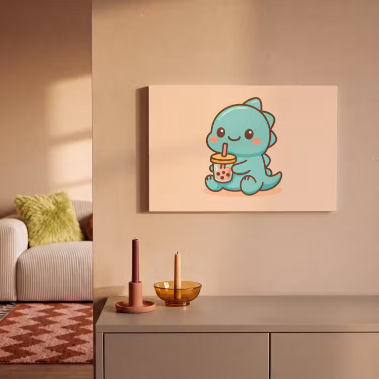 Canvas schilderij - Dino - Boba - kawaii - Oranje — 2