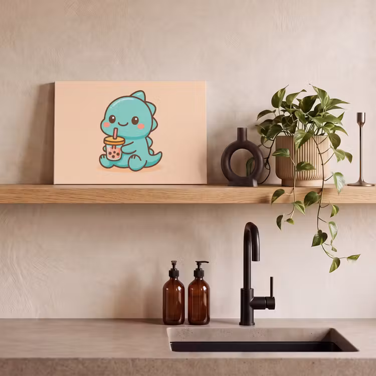 Canvas schilderij - Dino - Boba - kawaii - Oranje — 3