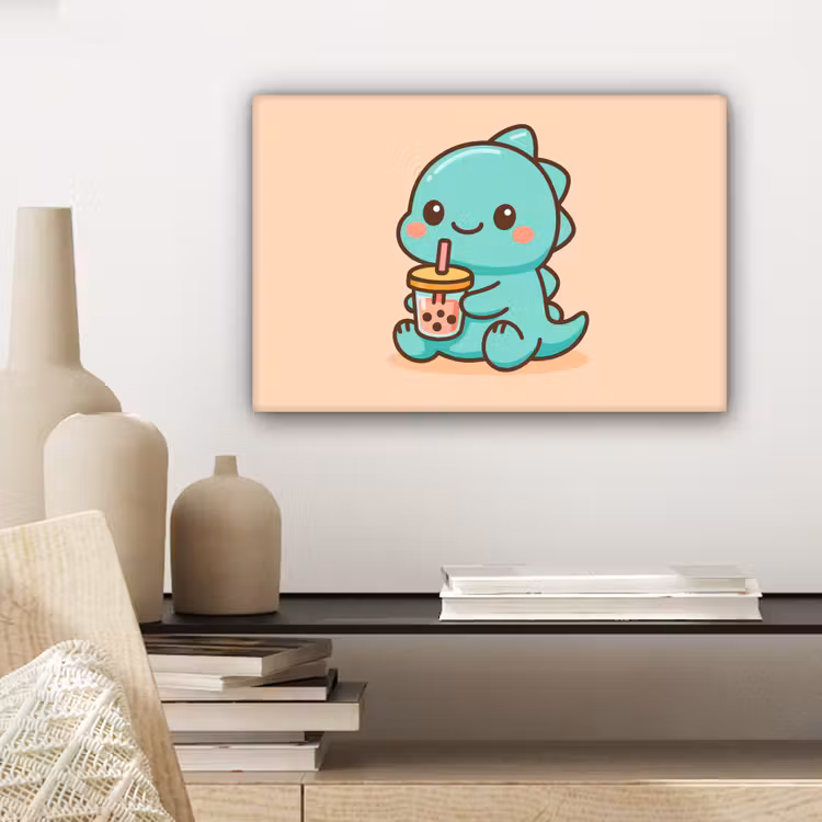 Canvas schilderij - Dino - Boba - kawaii - Oranje — 5