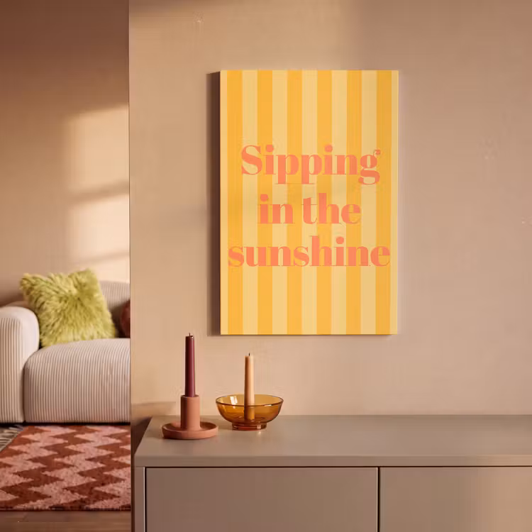 Canvas schilderij - Gestreept - Geel - Sunshine - Letters — 2