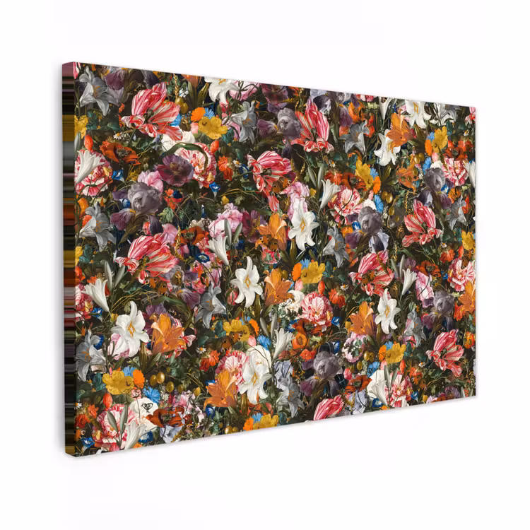 Canvas schilderij - Bloemen - Vlinder - Design - Kunst - Abstract - Schilderij - Oude meesters — 1