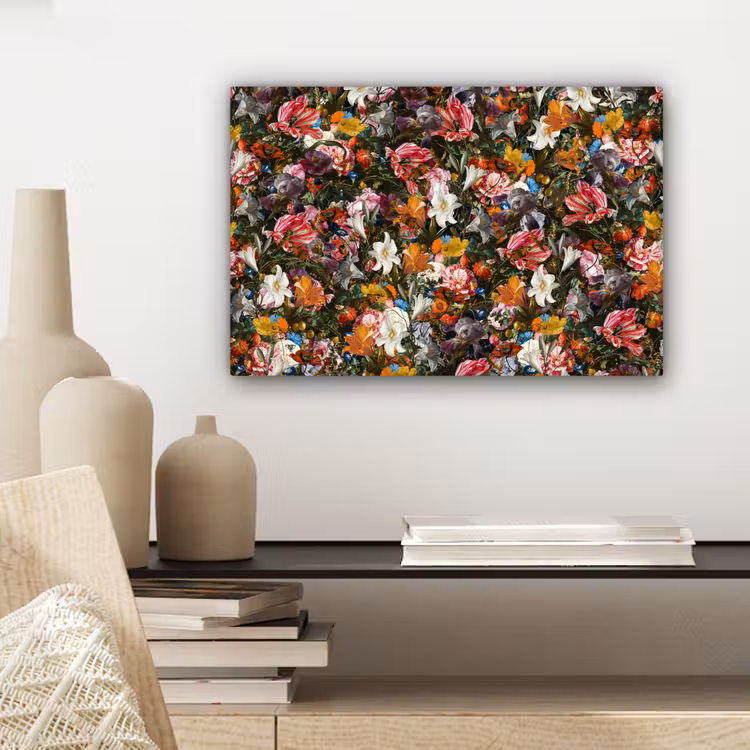 Canvas schilderij - Bloemen - Vlinder - Design - Kunst - Abstract - Schilderij - Oude meesters — 5
