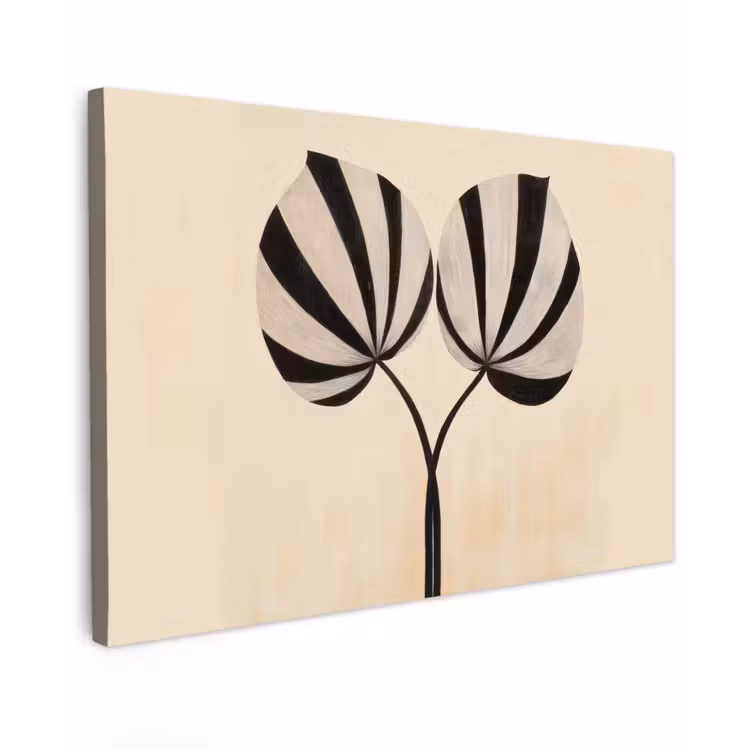 Canvas schilderij - Bladeren - Gestreept - Stengel - Beige — 1