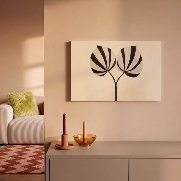 Canvas schilderij - Bladeren - Gestreept - Stengel - Beige — 2