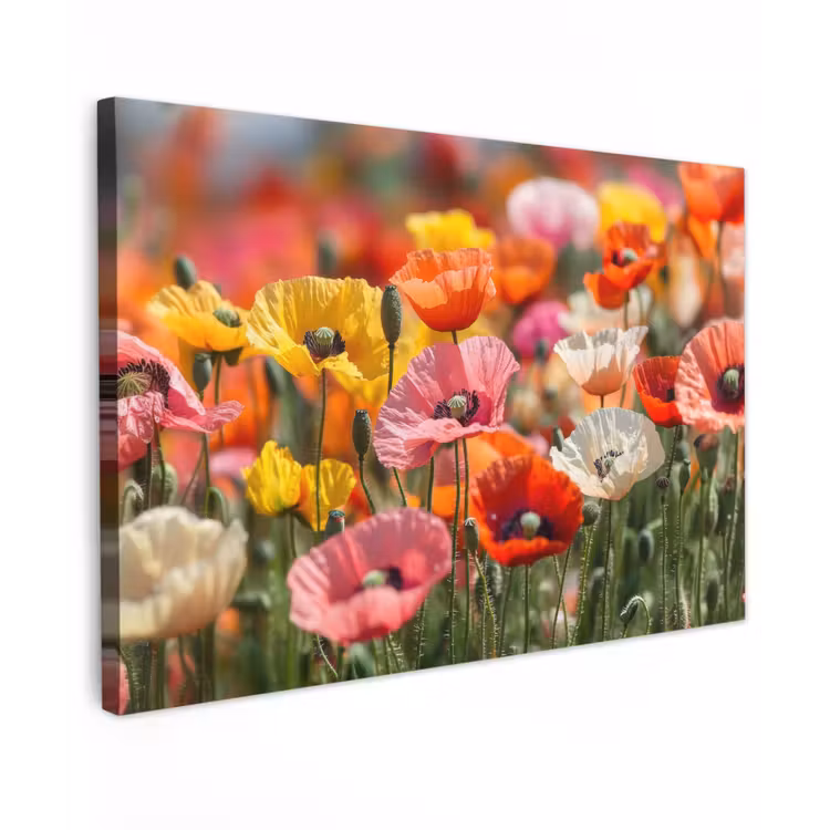 Canvas schilderij - Bloemenveld - Klaprozen - Kleurrijk — 1