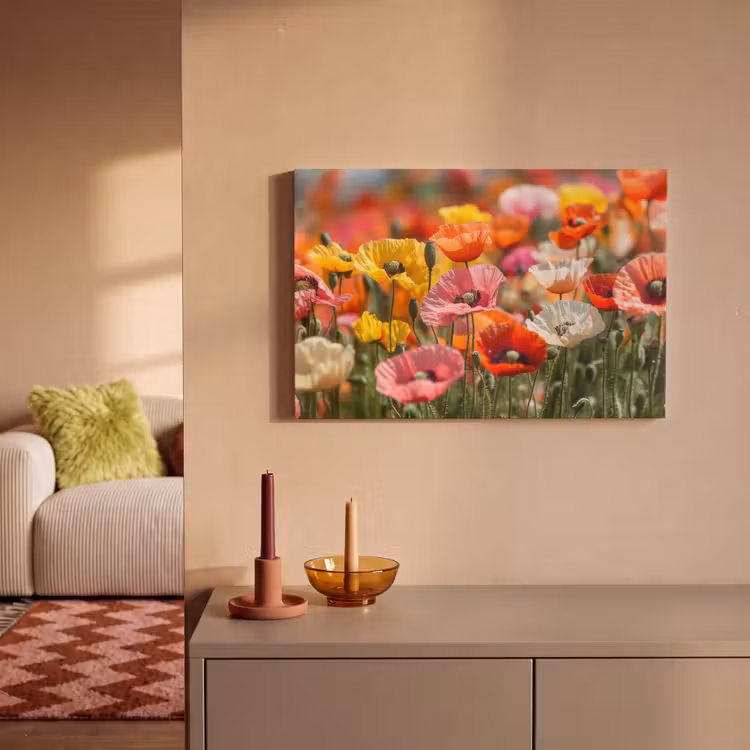 Canvas schilderij - Bloemenveld - Klaprozen - Kleurrijk — 2