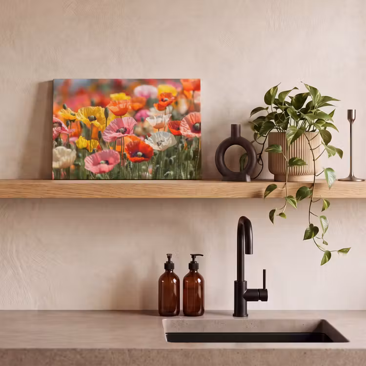Canvas schilderij - Bloemenveld - Klaprozen - Kleurrijk — 3