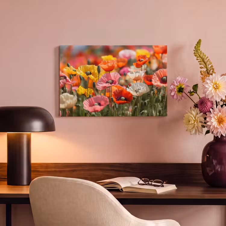Canvas schilderij - Bloemenveld - Klaprozen - Kleurrijk — 4