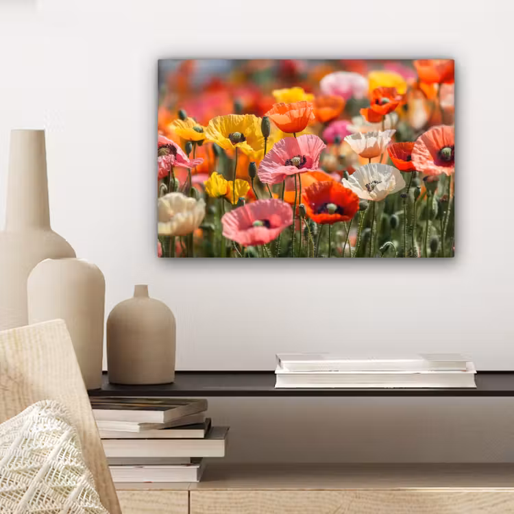 Canvas schilderij - Bloemenveld - Klaprozen - Kleurrijk — 5