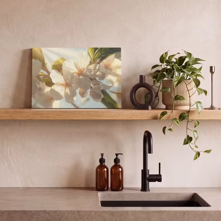 Canvas schilderij - Bloesems - Wit - Zonnestralen - Bloemblaadjes — 3