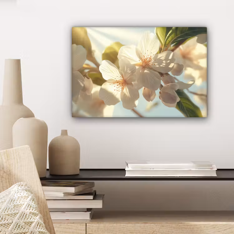 Canvas schilderij - Bloesems - Wit - Zonnestralen - Bloemblaadjes — 5