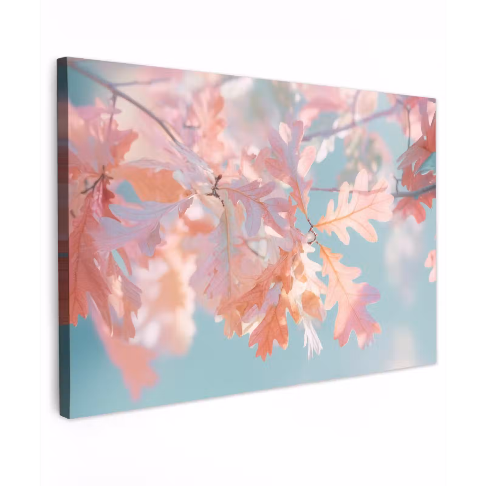 Canvas schilderij - Eikenbladeren - Takken - Roze — 1