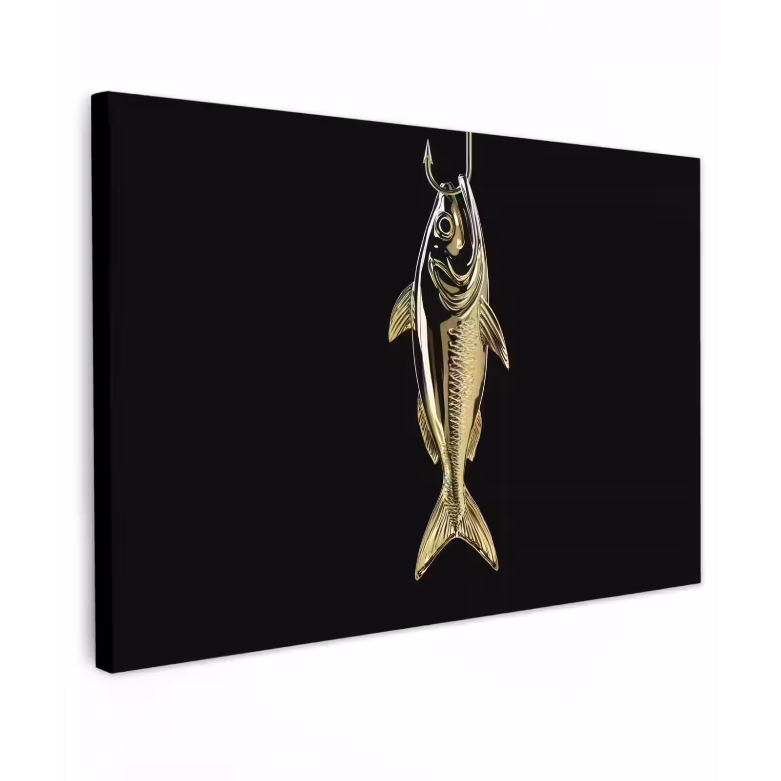 Canvas schilderij - Goud - Vis - Haak - Zwart — 1
