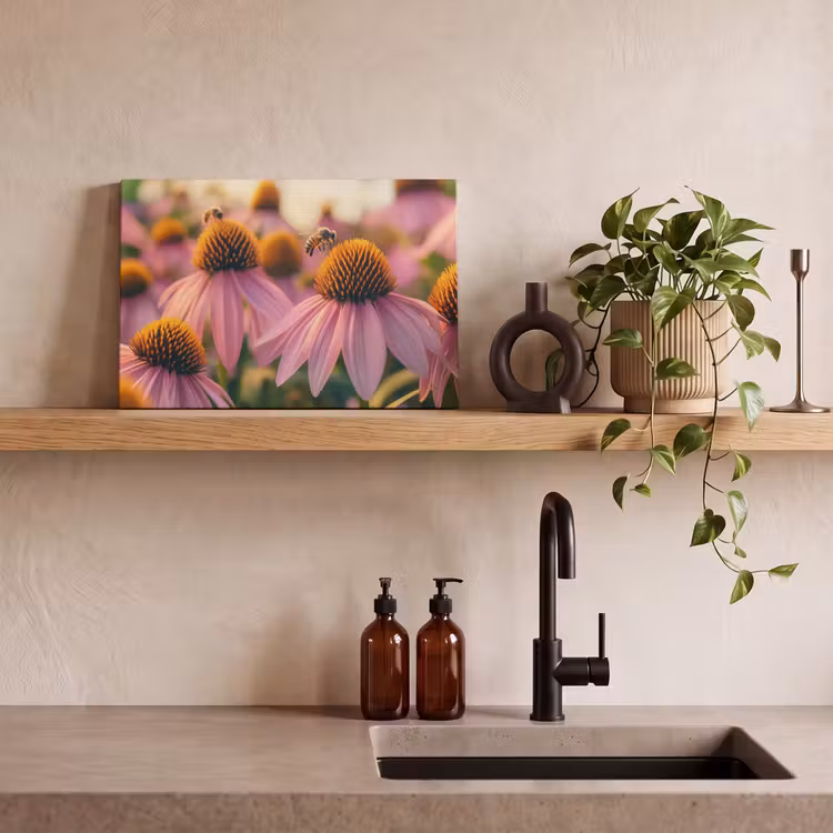 Canvas schilderij - Bloemen - Paars - Bijen — 3