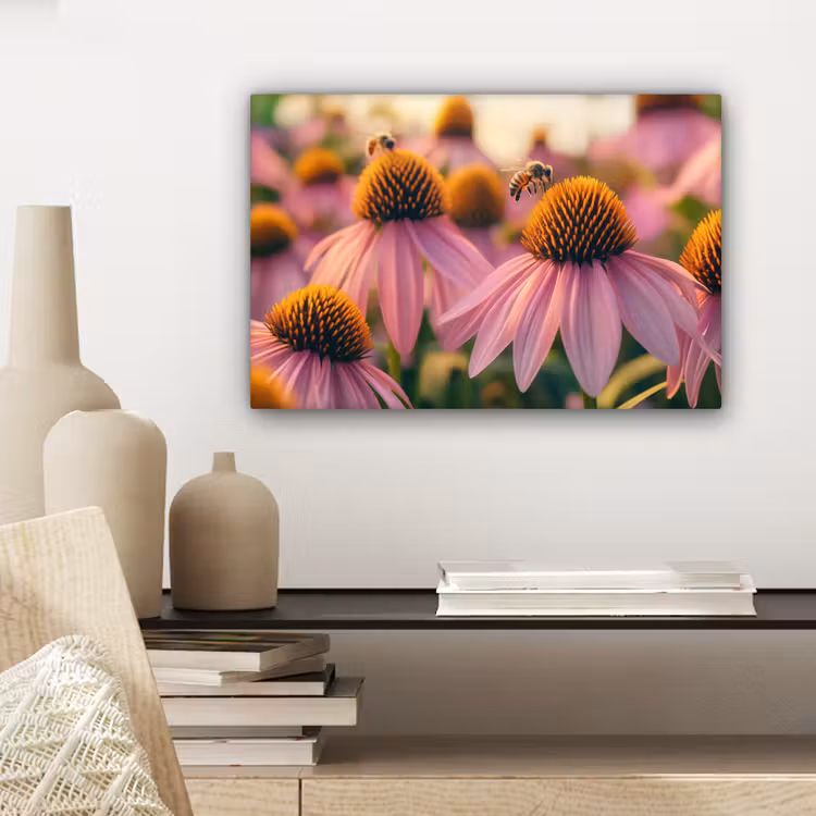 Canvas schilderij - Bloemen - Paars - Bijen — 5