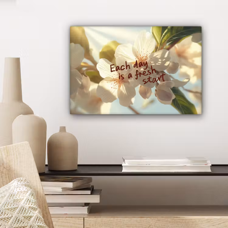 Canvas schilderij - Bloesems - Zonlicht - Quote - Wit — 5