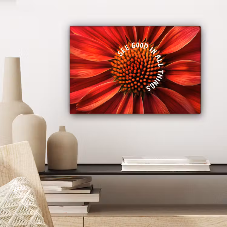 Canvas schilderij - Close up - Bloem - Quote - Rood — 5
