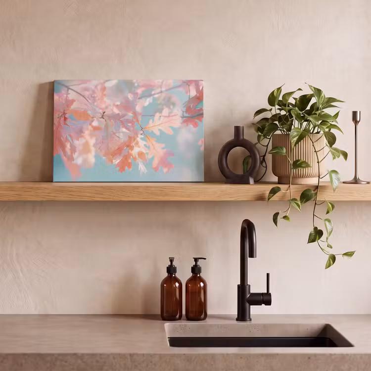 Canvas schilderij - Eikenbladeren - Takken - Roze — 3