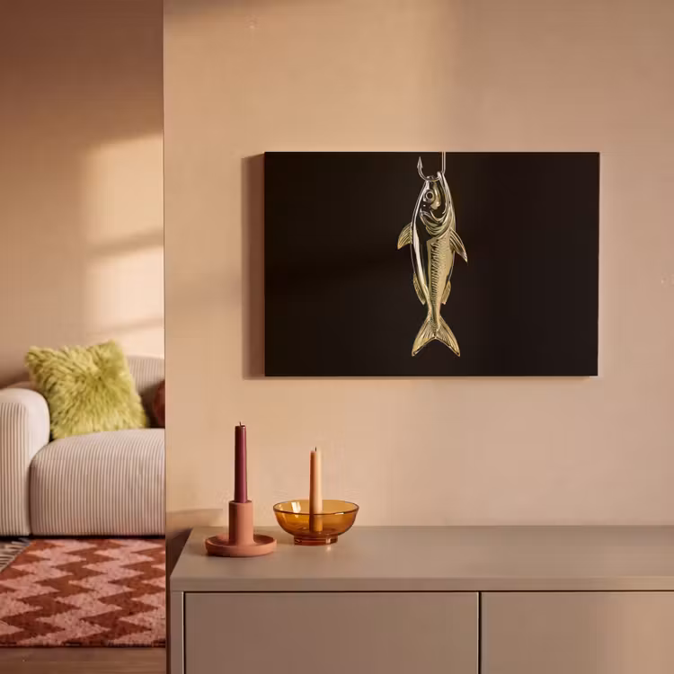 Canvas schilderij - Goud - Vis - Haak - Zwart — 2