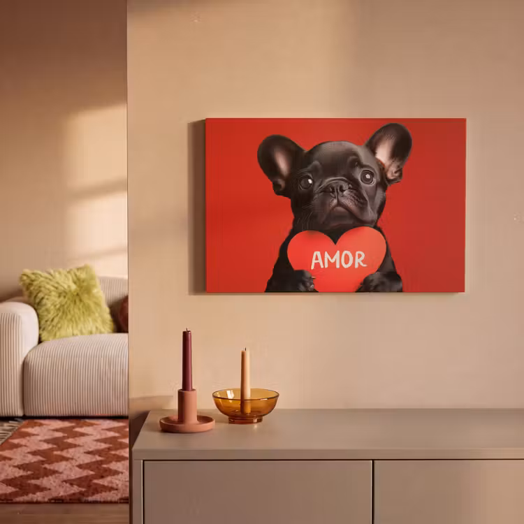 Canvas schilderij - Amor - Hond - Hartje - Rood — 1