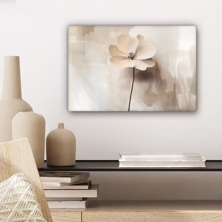 Canvas schilderij - Bloem - Beige - Verf - Schaduw — 5