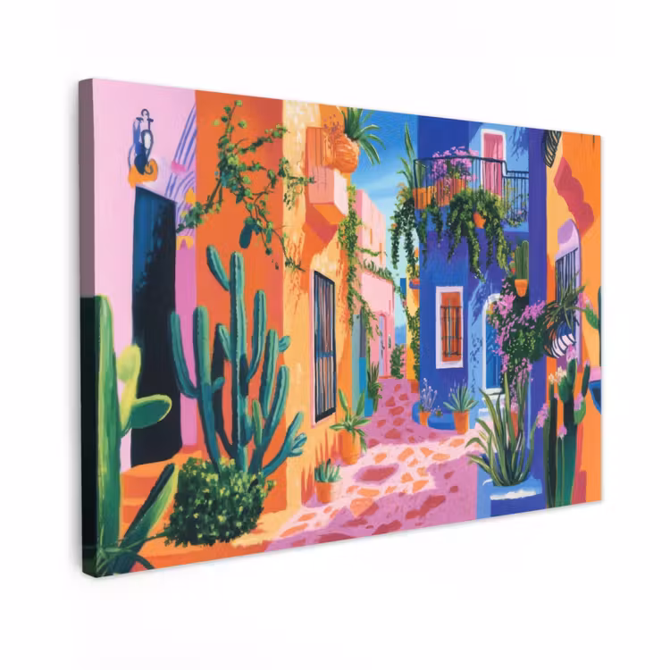 Canvas schilderij - Geel - Blauw - Oranje - Huis — 1