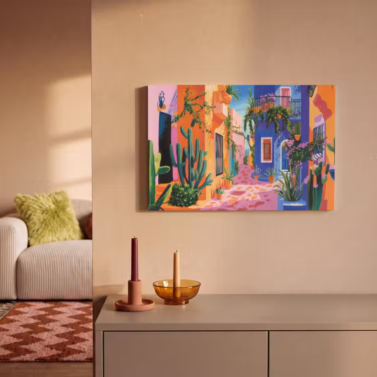 Canvas schilderij - Geel - Blauw - Oranje - Huis — 2
