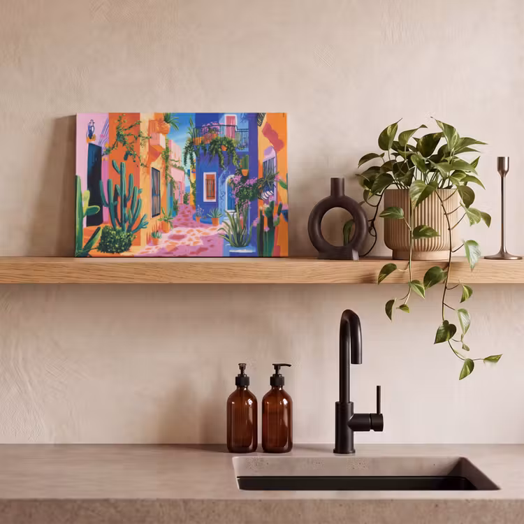 Canvas schilderij - Geel - Blauw - Oranje - Huis — 3